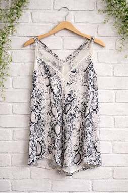 Snakeskin Print Lace Trim Racerback Camisole, Size L